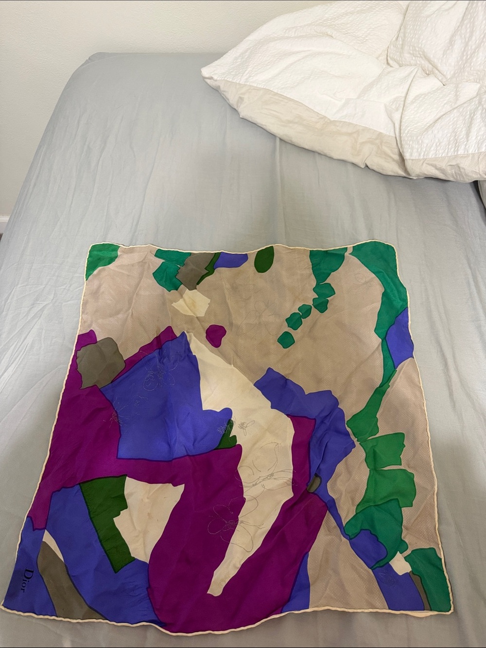Dior Abstract Silk Scarf in Purple, Green, Beige, Blue
